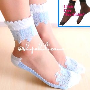 🛍$18 SALE🛍 Elegant Baby Blue Lace & Sheer Chic Socks 🪷 Peep below👇 NEW